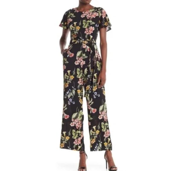 Nicole Miller Pants - Nicole Miller Floral Short Sleeve Wide Leg Jumpsuit Size 2 Multicolor